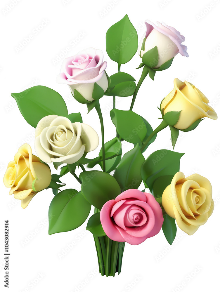 Naklejka premium A bouquet of colorful roses. Transparent background. AI.