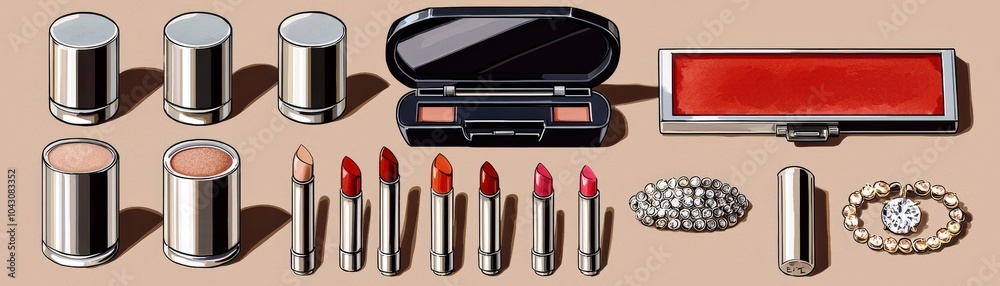 Obraz premium Elegant Watercolor Makeup Flat Lay