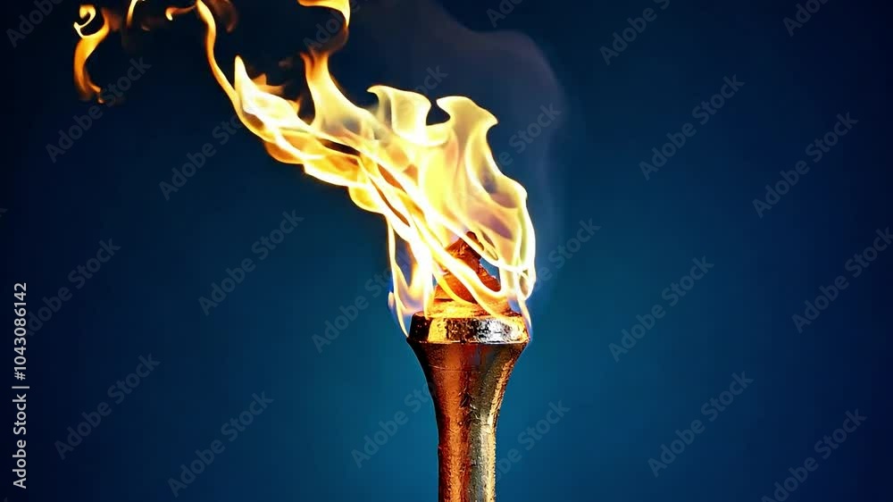 The large burning flame torch, Olympic torch, Competition of athletes in sport for winning champion	