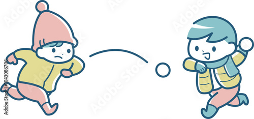 雪合戦をしている子供達のイラスト