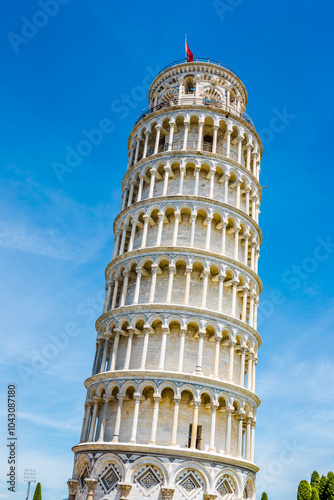 Leaning Tower of Pisa with Clear Blue Sky 