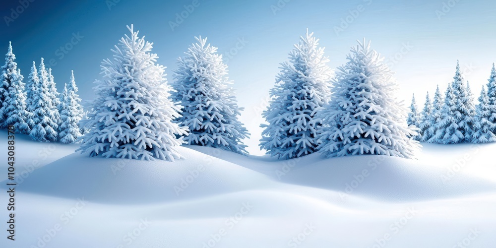 Snow-covered landscape with pine trees under a clear blue sky. Snow-covered landscape with pine trees under a clear blue sky.