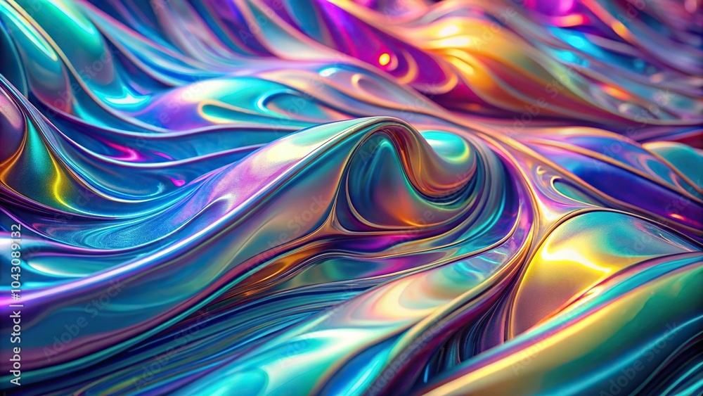 Obraz premium Glossy iridescent surface with flowing abstract pattern