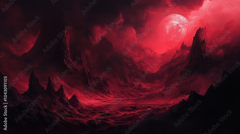 Fototapeta premium A dramatic background with gradients of crimson red fading into black, providing a gothic and intense aesthetic.