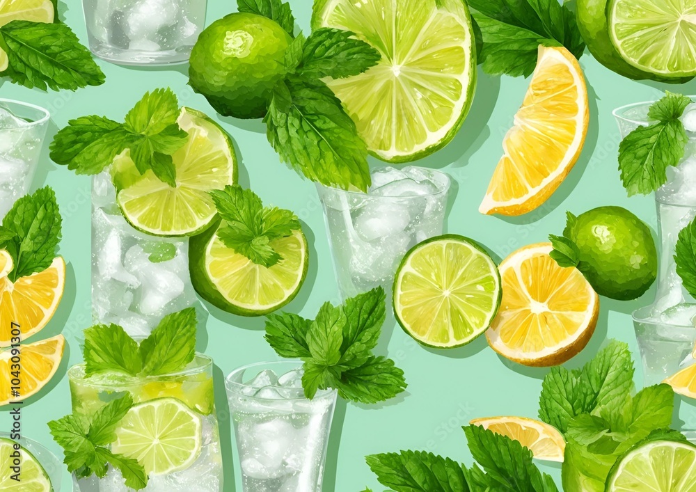A Mojito drink food cocktail. A Mojito drink food cocktail.