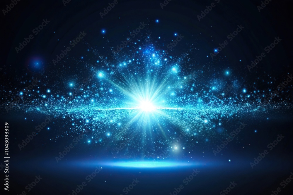 Fototapeta premium Glowing light effect with blue particles on dark background