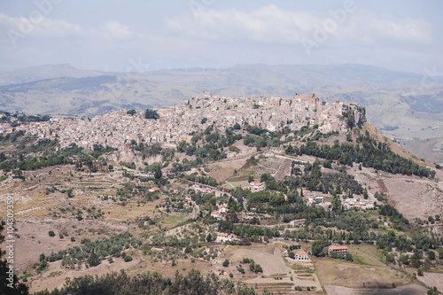 view of the mountains and Calascibetta town in Sicily photo