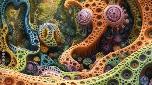 Wallpaper Mural A fractal representation of a garden filled with colorful patterns and shapes, creating a joyful and playful scene. Torontodigital.ca