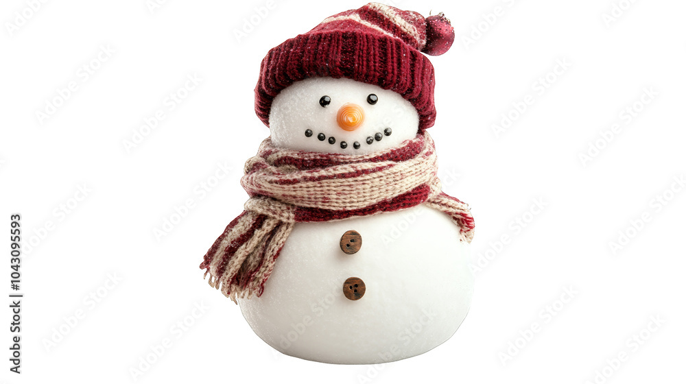 Whimsical snowman with purple hat and scarf, touch of color in winter wonderland Whimsical snowman with purple hat and scarf, touch of color in winter wonderland