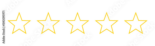 Five stars customer product review icon. Blank outline yellow 5 star rating feedback for website, app, ui design. transparent png and vector illustration. photo