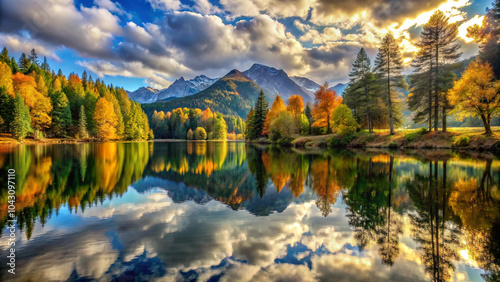 landscape with lake and mountains