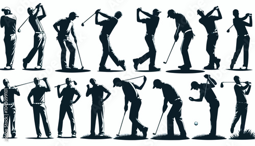 silhouettes of people golf