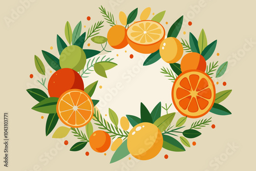 Citrus fruit wreath design for summer and food-themed graphics photo