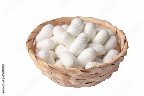 White silkworm cocoons bark. It is the source of silk thread and silk fabric photo