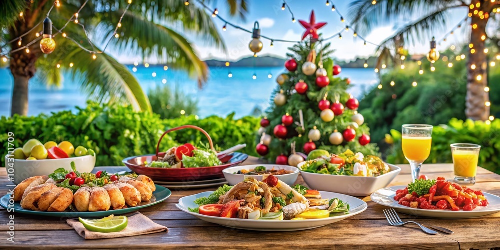 Aussie Christmas Lunch Celebration with Fresh Seafood, Salads, and Festive Decor for Summer Gatherings
