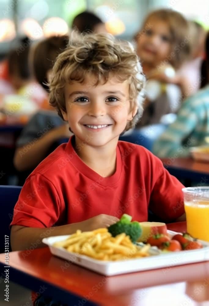 vertical video of Smiling boy with healthy lunch in school cafeteria vertical video of Smiling boy with healthy lunch in school cafeteria