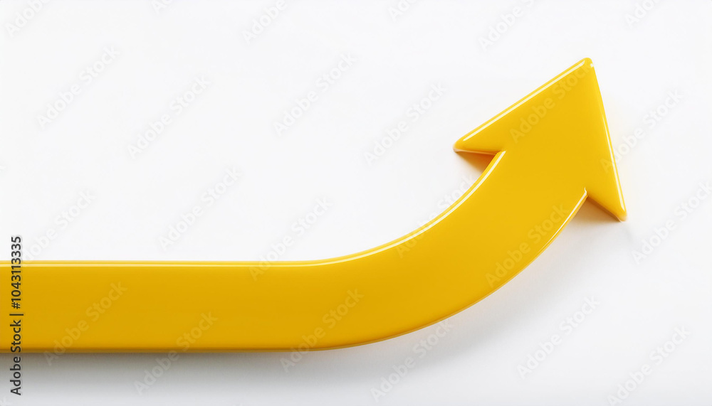 Yellow glossy arrow pointing upwards isolated on white background. Direction guide. Yellow glossy arrow pointing upwards isolated on white background. Direction guide.