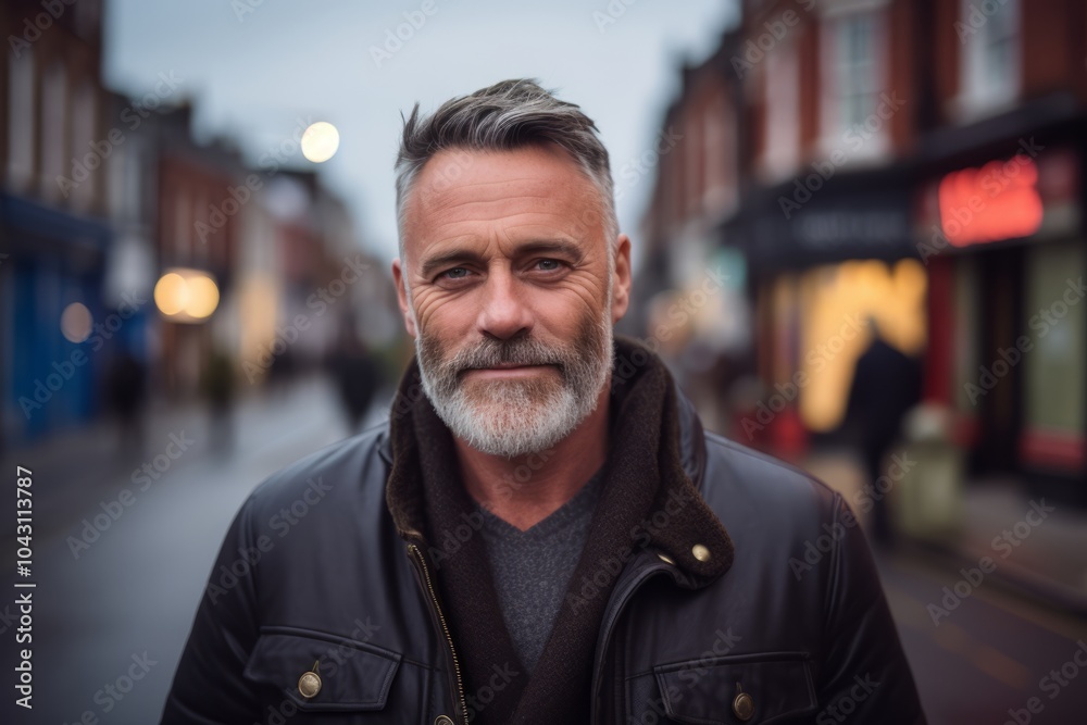 Portrait of a handsome mature man with gray beard in the city. Portrait of a handsome mature man with gray beard in the city.
