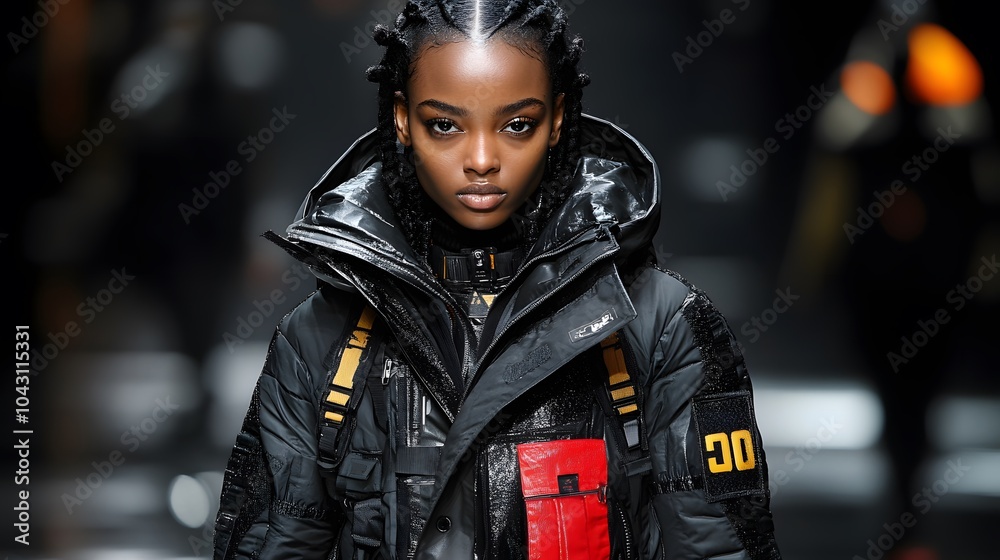 80s fashion meets futuristic style, featuring bold colors, geometric shapes, and sleek, tech-infused fabrics 80s fashion meets futuristic style, featuring bold colors, geometric shapes, and sleek, tech-infused fabrics