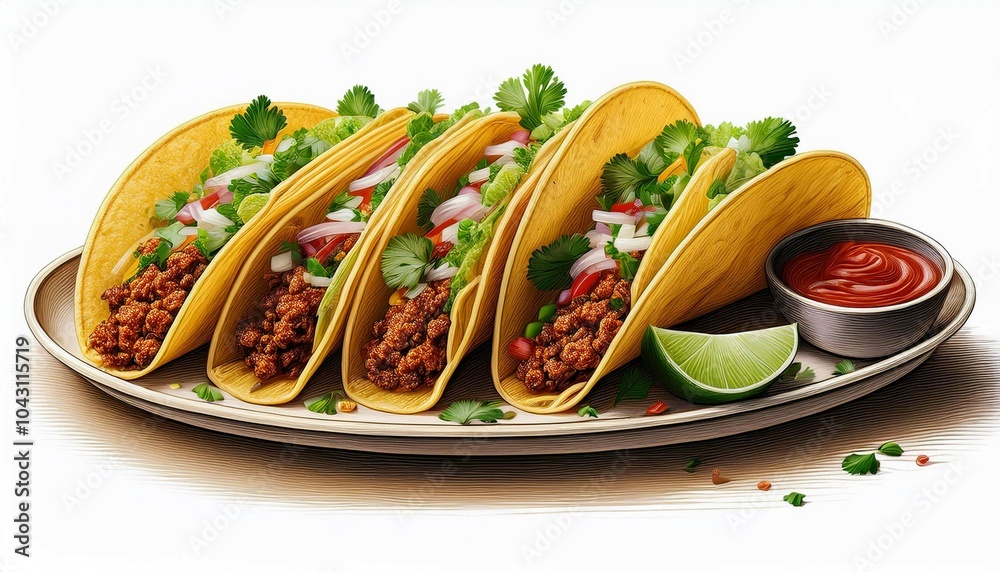 Tacos on white background top view Tacos on white background top view