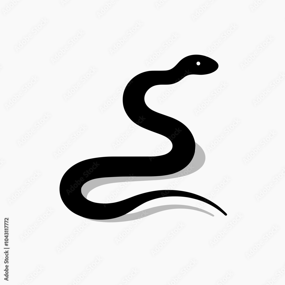 Black snake silhouette with a smooth curve, minimalist design, monochrome style, copy space Black snake silhouette with a smooth curve, minimalist design, monochrome style, copy space