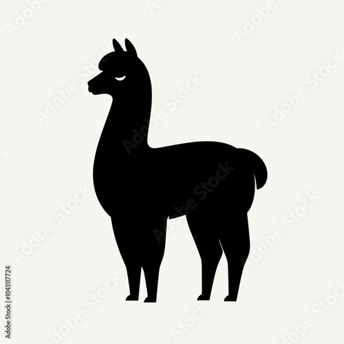 Black llama silhouette in standing position, minimalist design, monochrome style, copy space