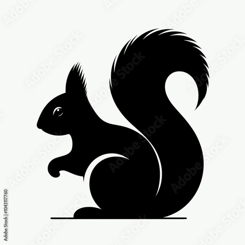 Black squirrel silhouette in profile view, minimalist design, monochrome style, copy space