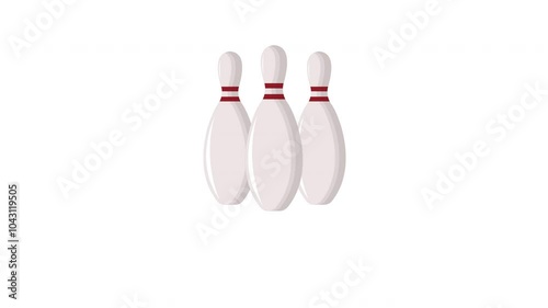 video animation of bowling ball and pins making a strike, on transparent background with zero alpha channel