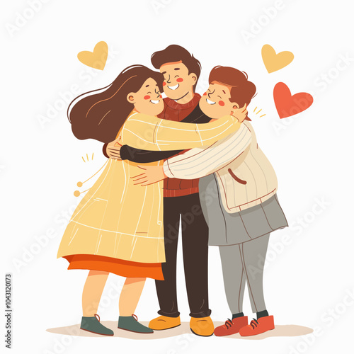 Three friends hugging each other showing love and support.