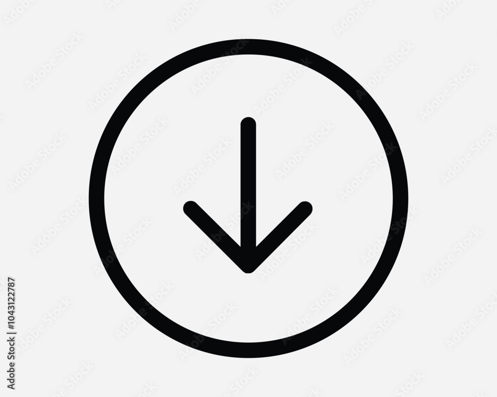 Downward Download Arrow Button Circle Round Down Pointer Pointing Below Under South Underneath Aim Icon Sign Shape Line Outline Black White Vector Downward Download Arrow Button Circle Round Down Pointer Pointing Below Under South Underneath Aim Icon Sign Shape Line Outline Black White Vector
