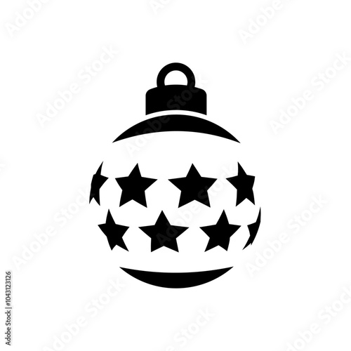 Decoración de Navidad. Logo con silueta de bola de navidad en espacio negativo con estrellas para tarjetas y felicitaciones