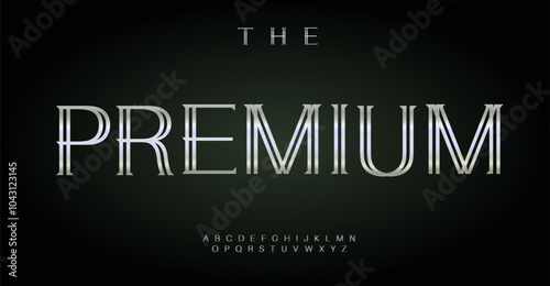 Premium serif alphabet, refined sophisticated letters, silver polished elegant font for elegant corporate design, sleek identity branding, minimalist fashion typography. Vector typeset.