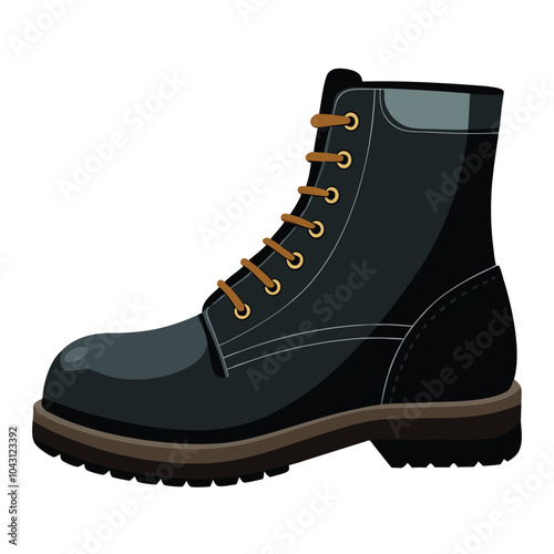 Realistic Vector Illustration of a New Black Leather Boot on White Background.