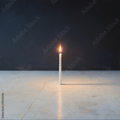 Single candle glowing softly in a minimalist space, evoking calmness, solitude, and quiet reflection with a simple, serene atmosphere | AI Created