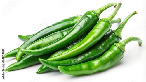 Green chilly peppers isolated on white background with clipping path Macro