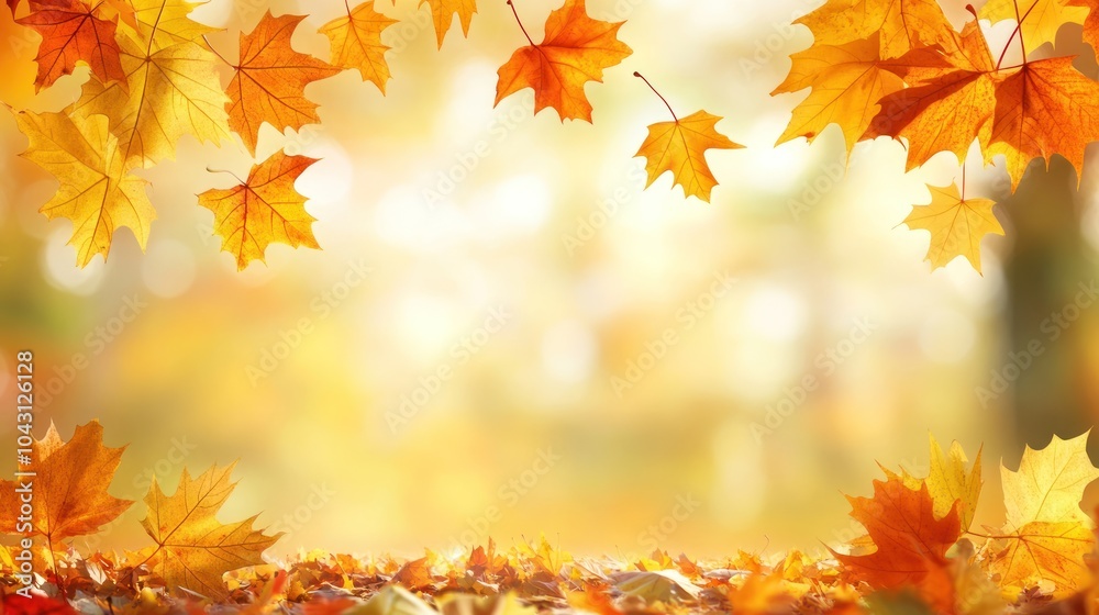 A serene autumn scene with falling leaves and a blurred background of warm colors. A serene autumn scene with falling leaves and a blurred background of warm colors.