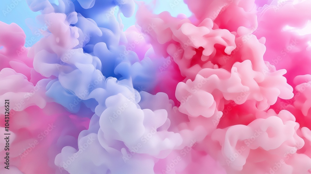 Fototapeta premium Soft, abstract clouds in shades of blush pink, baby blue, and lavender, blending smoothly into one another for a gentle, airy look