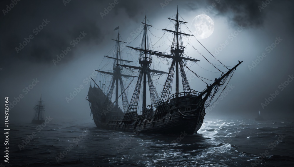 Obraz premium ghost ship in the night sea