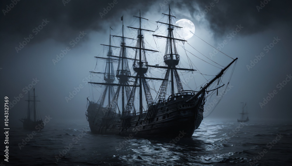 Obraz premium ghost ship in the night sea