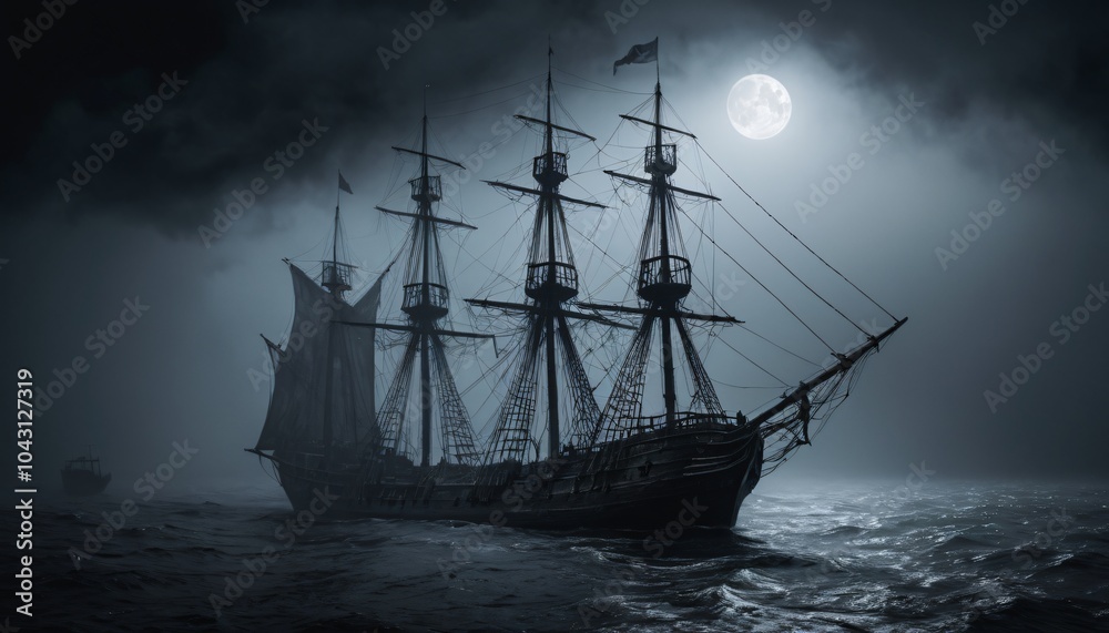 Obraz premium ghost ship in the night sea