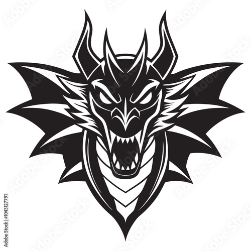 Aggressive Dragon head Logo Silhouette Vector Art