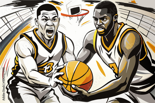 Intense Basketball Game Action: Dynamic Athletes Competing