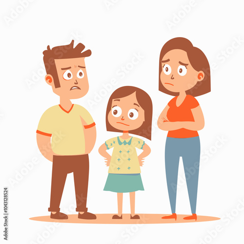 Upset Family Cartoon Illustration.