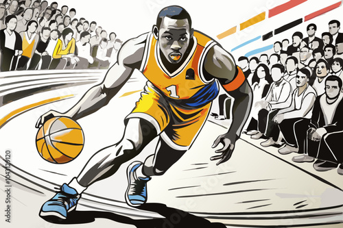 Dynamic Basketball Player in Action during a Competitive Game