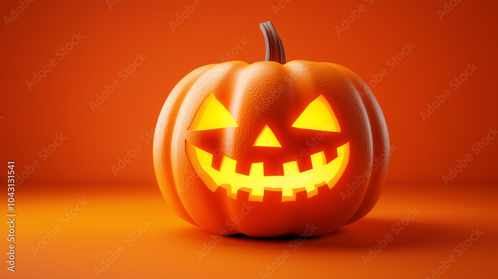 A glowing jack-o'-lantern grinning against a vibrant orange backdrop. A glowing jack-o'-lantern grinning against a vibrant orange backdrop.