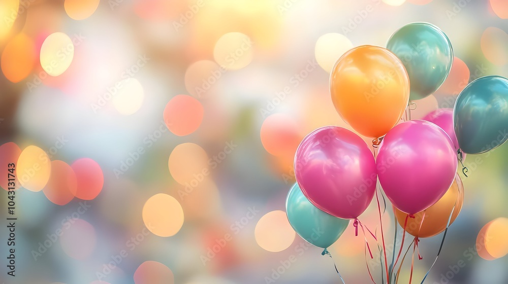 Vibrant and Cheerful Balloons Floating Against a Defocused Background of Festive Lights and Bokeh,Capturing the Joyful Atmosphere of a Celebratory Event or Party Vibrant and Cheerful Balloons Floating Against a Defocused Background of Festive Lights and Bokeh,Capturing the Joyful Atmosphere of a Celebratory Event or Party