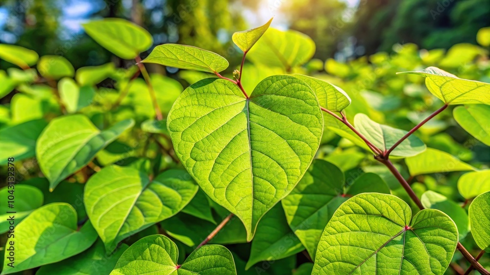 green Japanese knotweed plant leaves in springtime with tilted angle green Japanese knotweed plant leaves in springtime with tilted angle