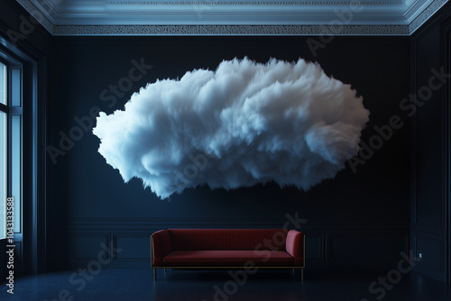 Surrealer Raum mit abstrakter Kunst