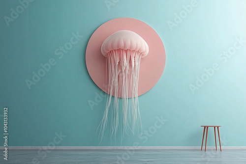 Surreale Wand Dekoration mit einer rosa Qualle