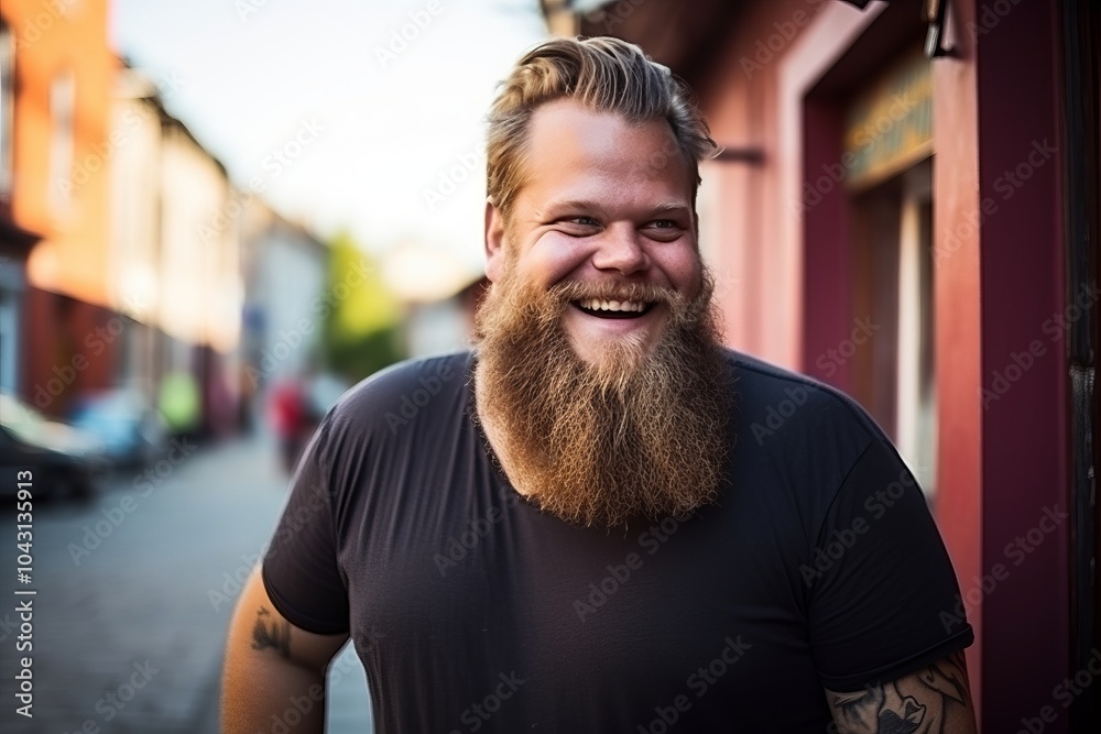 Portrait of a handsome man with long beard and mustache standing in the street Portrait of a handsome man with long beard and mustache standing in the street